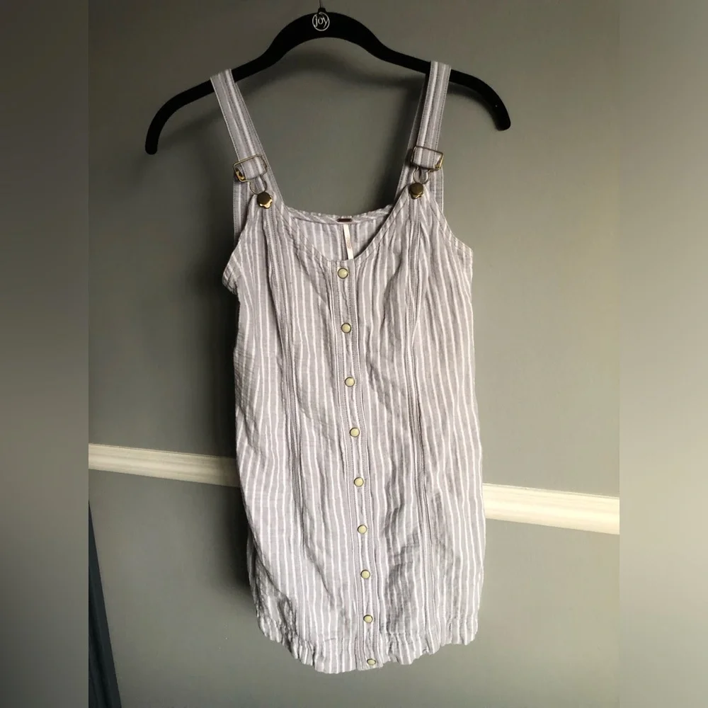 Free People Linen Overall Striped Mini Dress - Picture 2 of 11